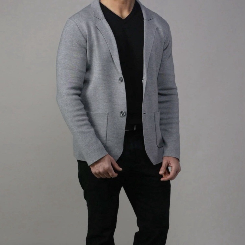 NEW Collars And Co Milano Luxury Knit Blazer XXL Deconstructed Gray Merino Wool
